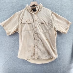 Carhartt Shirt Adult Large Distressed Paint Splatter Work Wear Tan Brown Mens